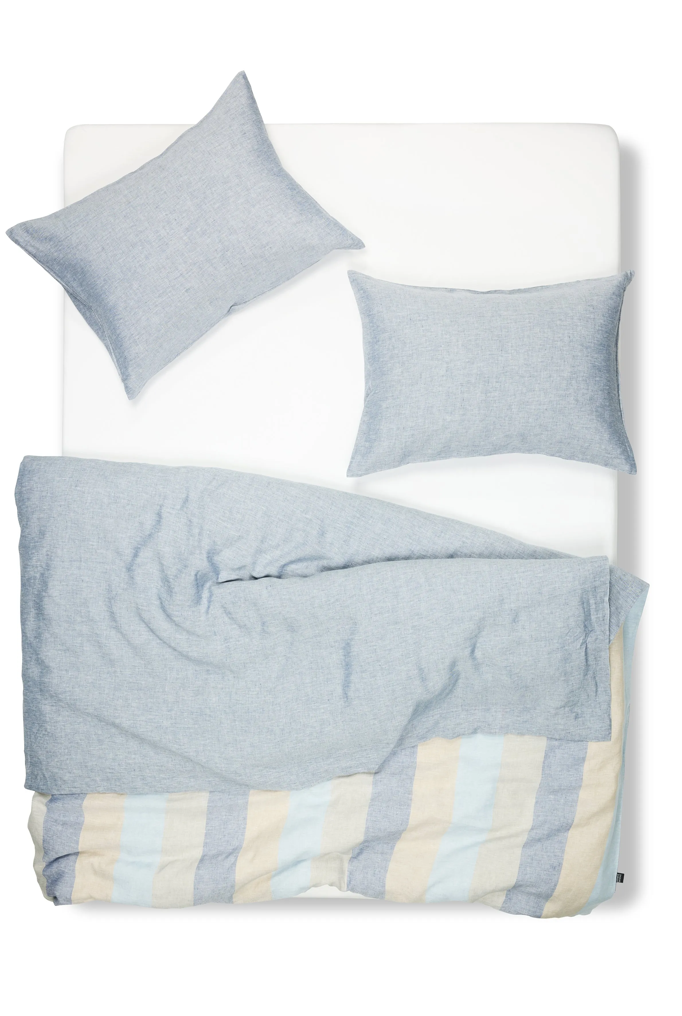 Linen Bedding Riviera Striped in Color Marine Blue - Yarn Dyed