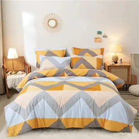 Livmoda 350TC Super Soft Glace Cotton King Size AC Quilt-Blanket-Comforter Set Double Bed with 1 Flat Bedsheet and 2 Pillow Cover- Orange Blocks (4 pc Comforter Set)