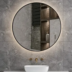 Luna 800mm Black Frame Anti-Fog Dimmable Led Bathroom Mirror Round