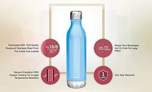 Milton Bliss 900 Thermosteel Water Bottle, 820 ml (Blue)