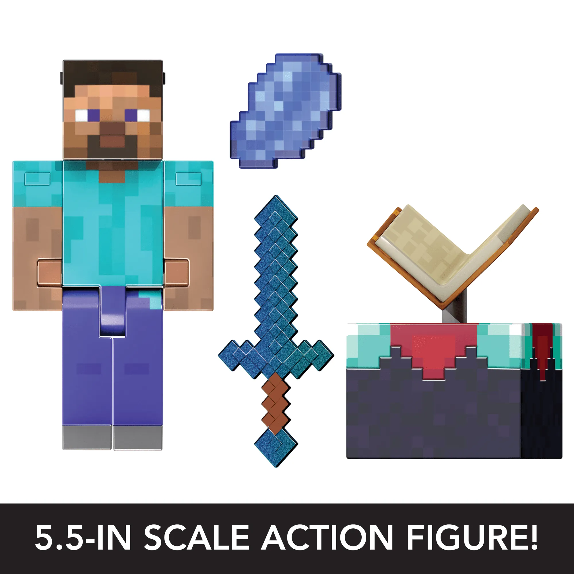 Minecraft Diamond Level Steve Action Figure, 3 Accessories, 5.5-in Collector Scale