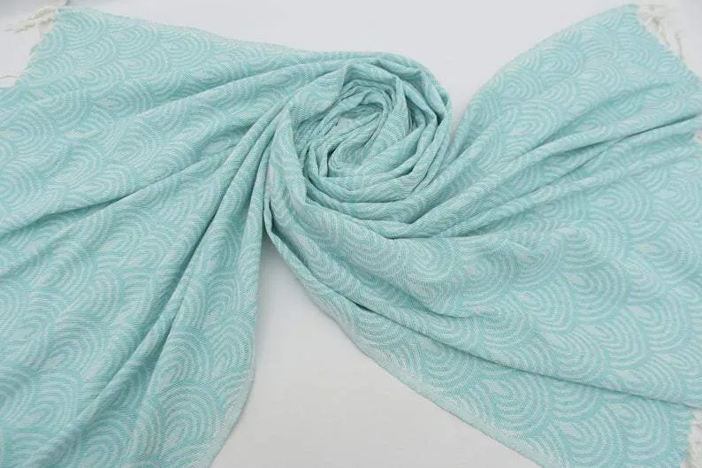 Mint Green Waves 100% Cotton Towel