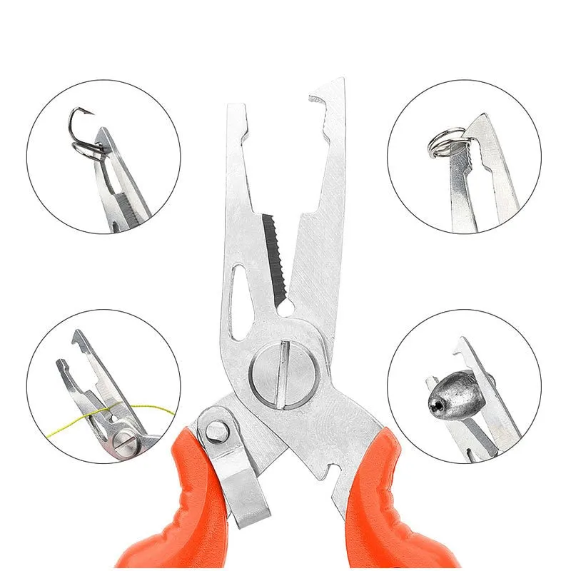 Multifunctional Fishing Pliers Scissors Narrow Serrated Nose Spring-Assist Jaw Fishing Tongs Braid Line Lure Cutter Hook Remover