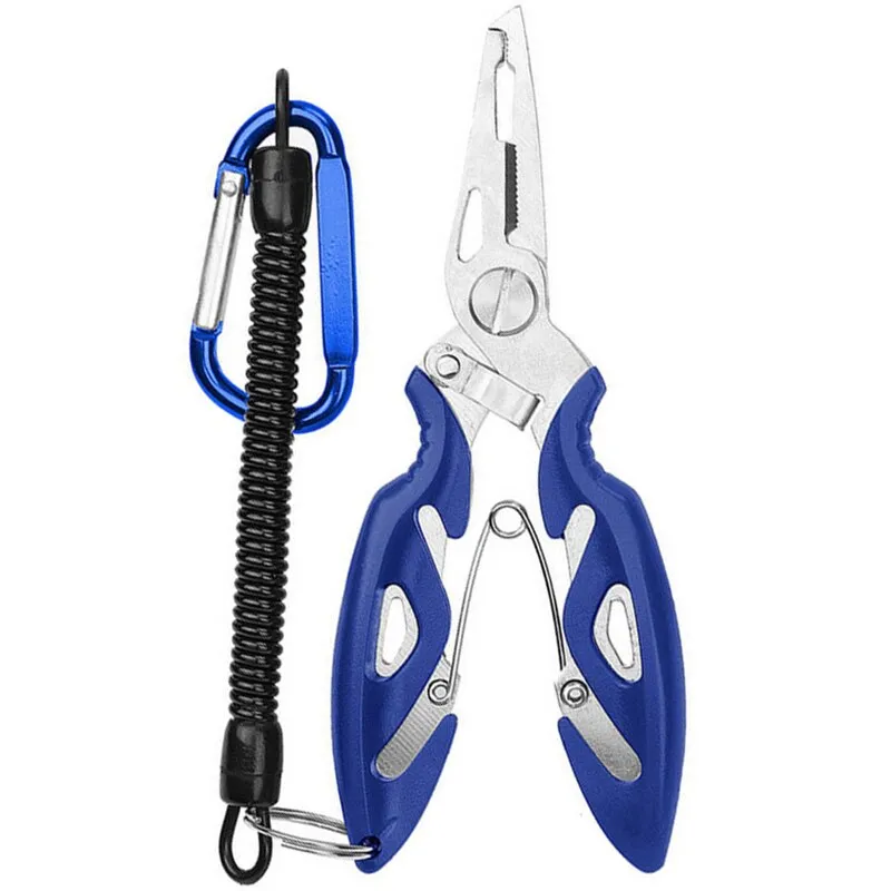 Multifunctional Fishing Pliers Scissors Narrow Serrated Nose Spring-Assist Jaw Fishing Tongs Braid Line Lure Cutter Hook Remover