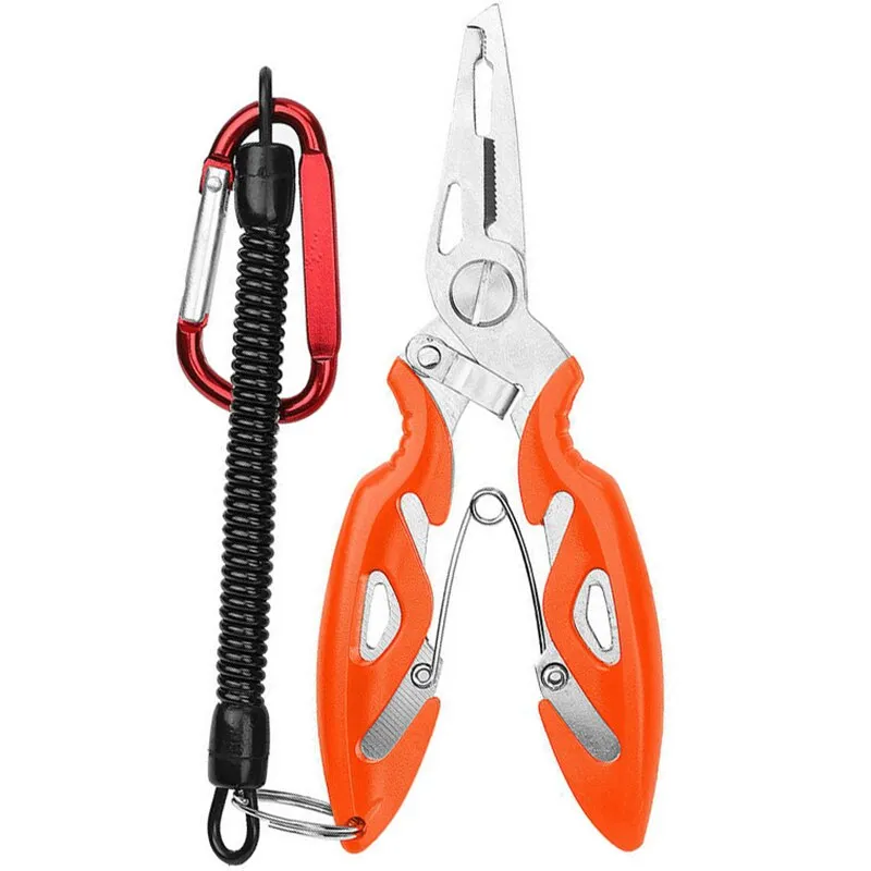 Multifunctional Fishing Pliers Scissors Narrow Serrated Nose Spring-Assist Jaw Fishing Tongs Braid Line Lure Cutter Hook Remover