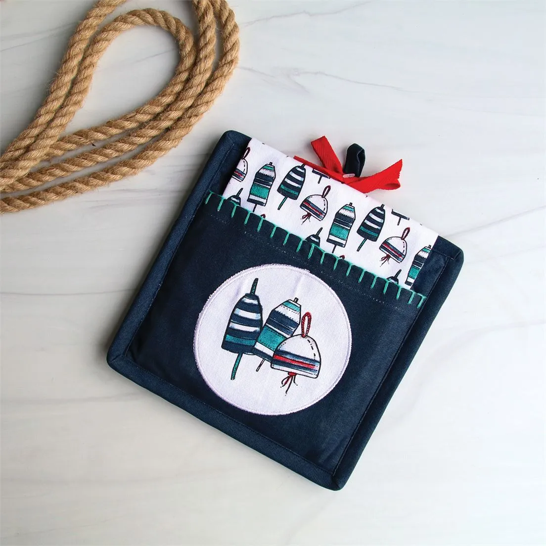 Nautical Buoy Dish Towel & Pot Holder Set