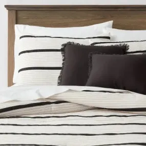 New - 5pc Full/Queen Modern Stripe Comforter Set Off-White - Threshold