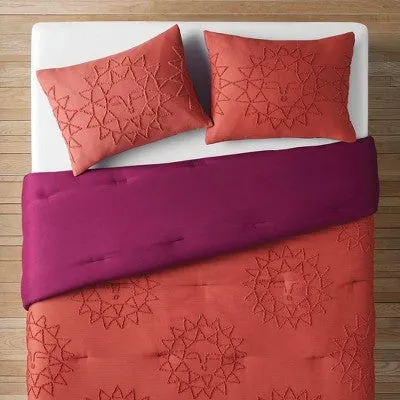 New - Full/Queen Geo Sun Print Comforter and Sham Set Orange/Fuschia - Opalhouse