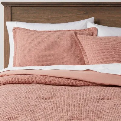 New - King Trad Washed Waffle Weave Comforter and Sham Set Warm Light Pink - Threshold