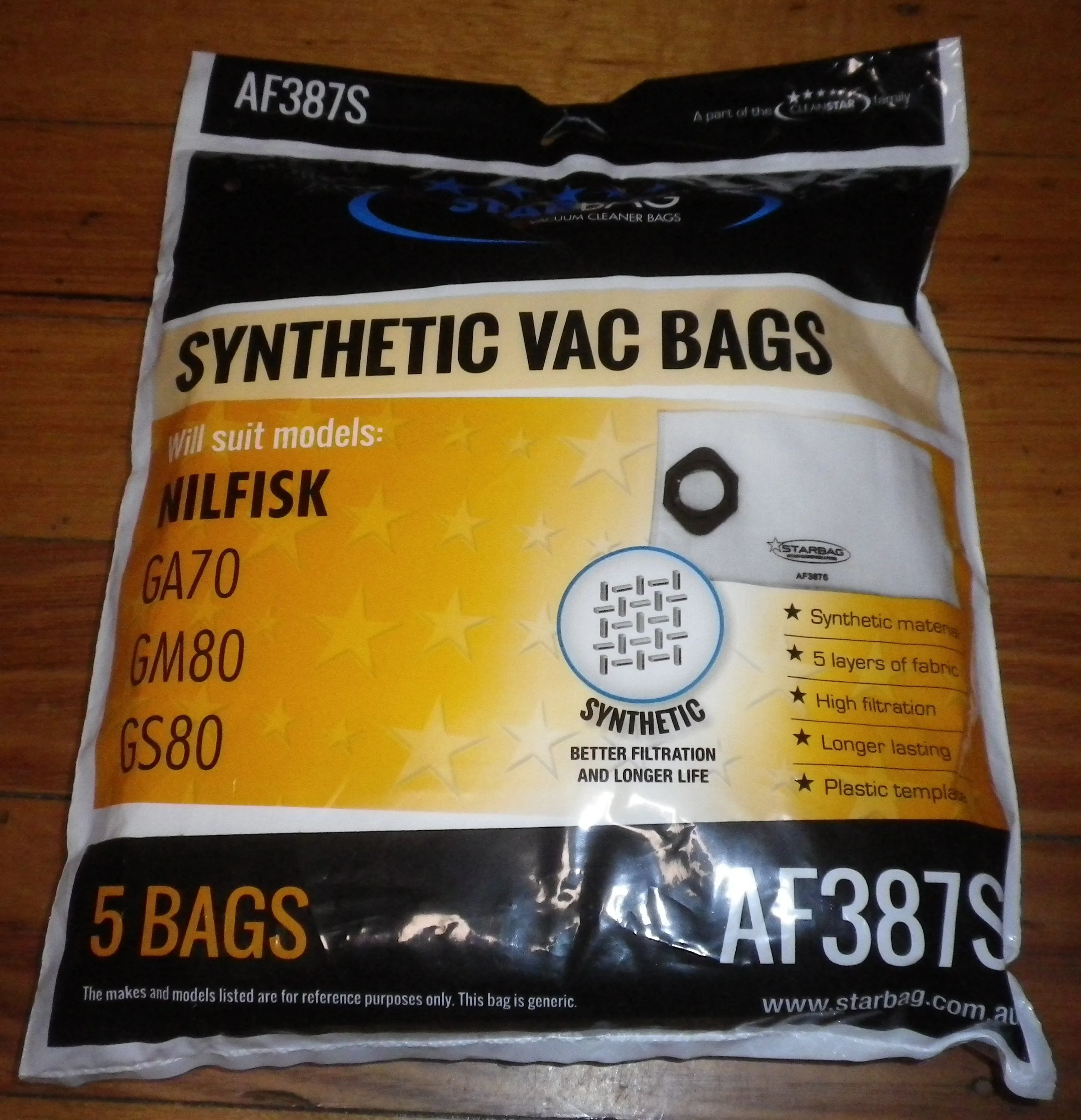 Nilfisk GA70, GS80, GS90, GM90 Synthetic Vacuum Cleaner Bags - Part # AF387S