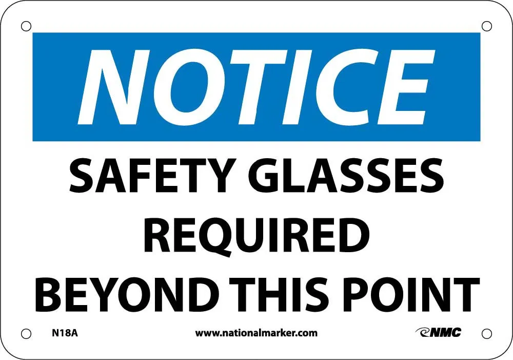 Notice Safety Glasses Required Beyond This Point Sign