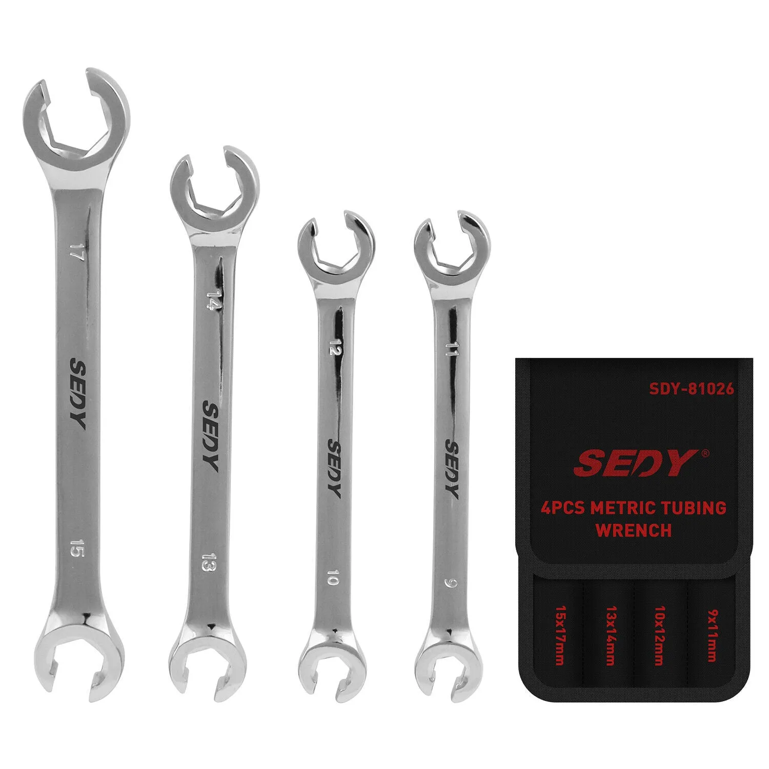 Offset CR-V Steel Flare Nut Wrench Set, 4Pc Metric, SEDY