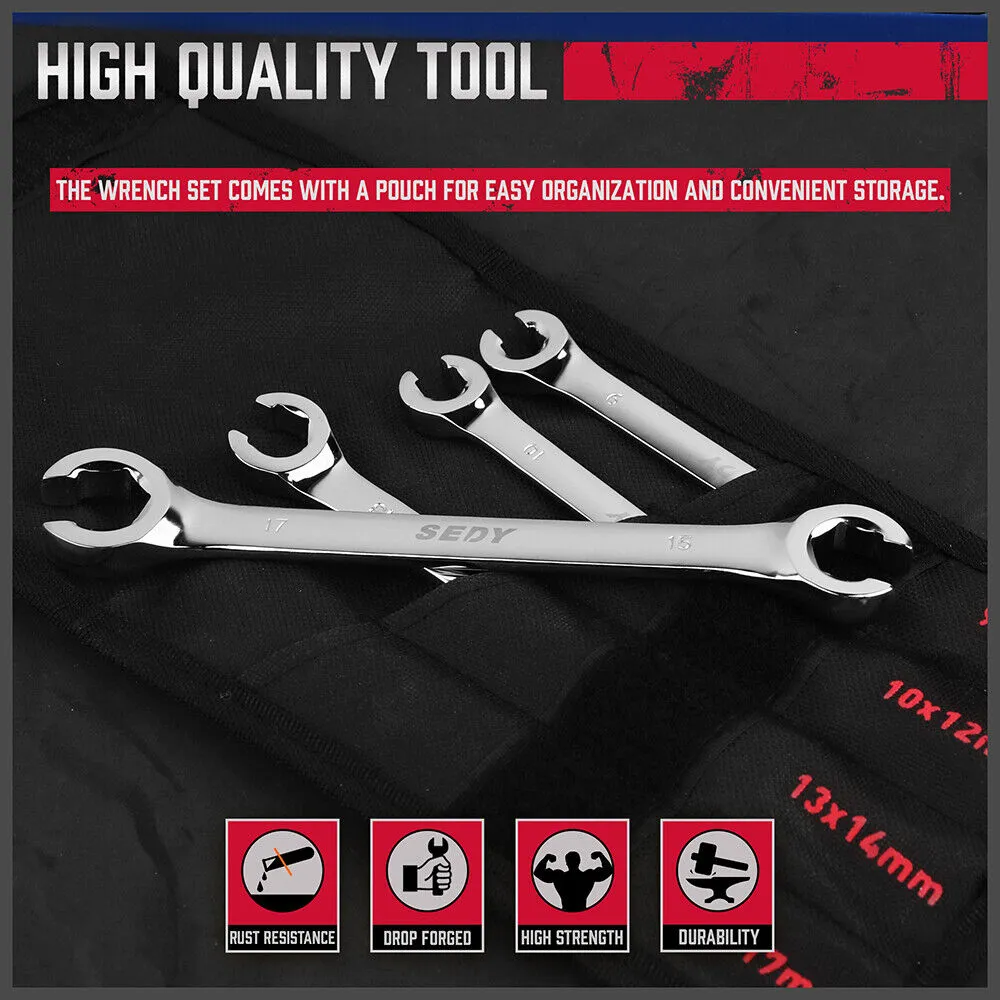 Offset CR-V Steel Flare Nut Wrench Set, 4Pc Metric, SEDY