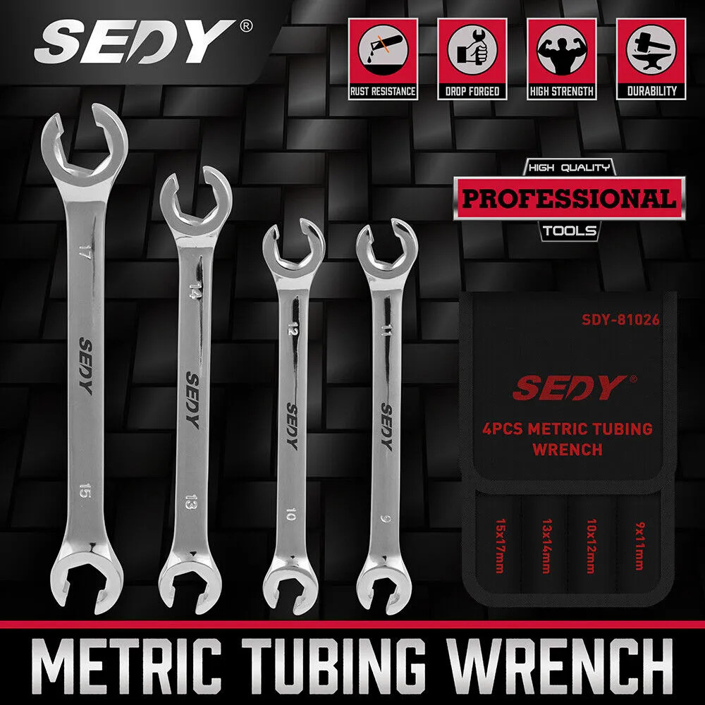 Offset CR-V Steel Flare Nut Wrench Set, 4Pc Metric, SEDY