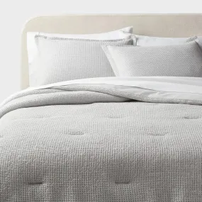 Open Box - King Trad Washed Waffle Weave Comforter and Sham Set Comfort Gray - Threshold