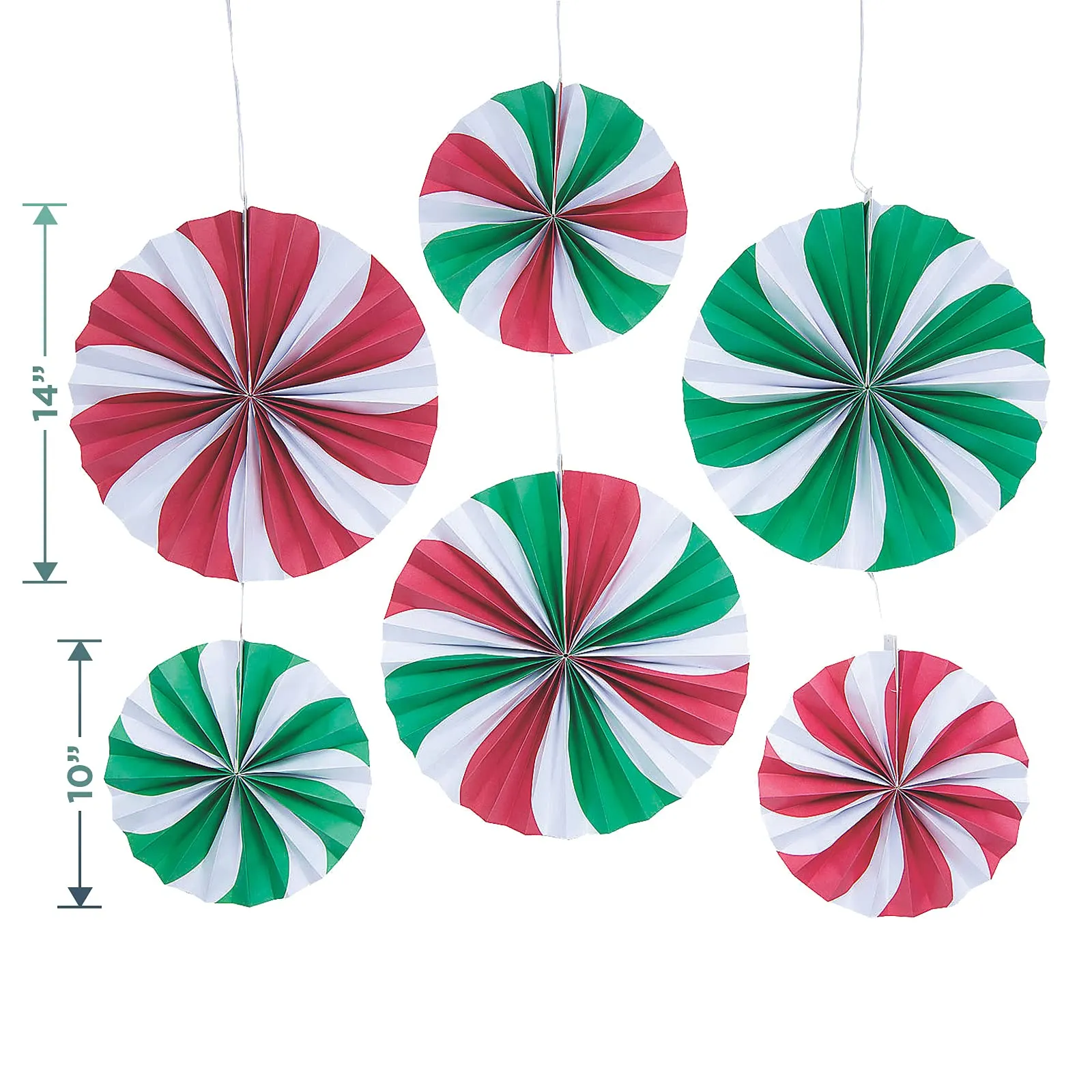 Peppermint Christmas Party Supplies - Peppermint Swirl Hanging Paper Fans and Table Centerpiece Decorations