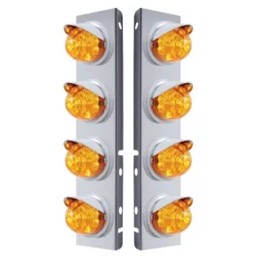 Peterbilt Stainless Front Air Cleaner Bracket w/ Eight 17 LED Reflector Watermelon Lights & Visors - Amber LED/Amber Lens