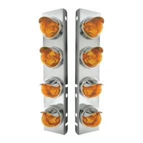 Peterbilt Stainless Front Air Cleaner Bracket w/ Eight Glass Original Lights & Stainless Visors - Dark Amber Lens