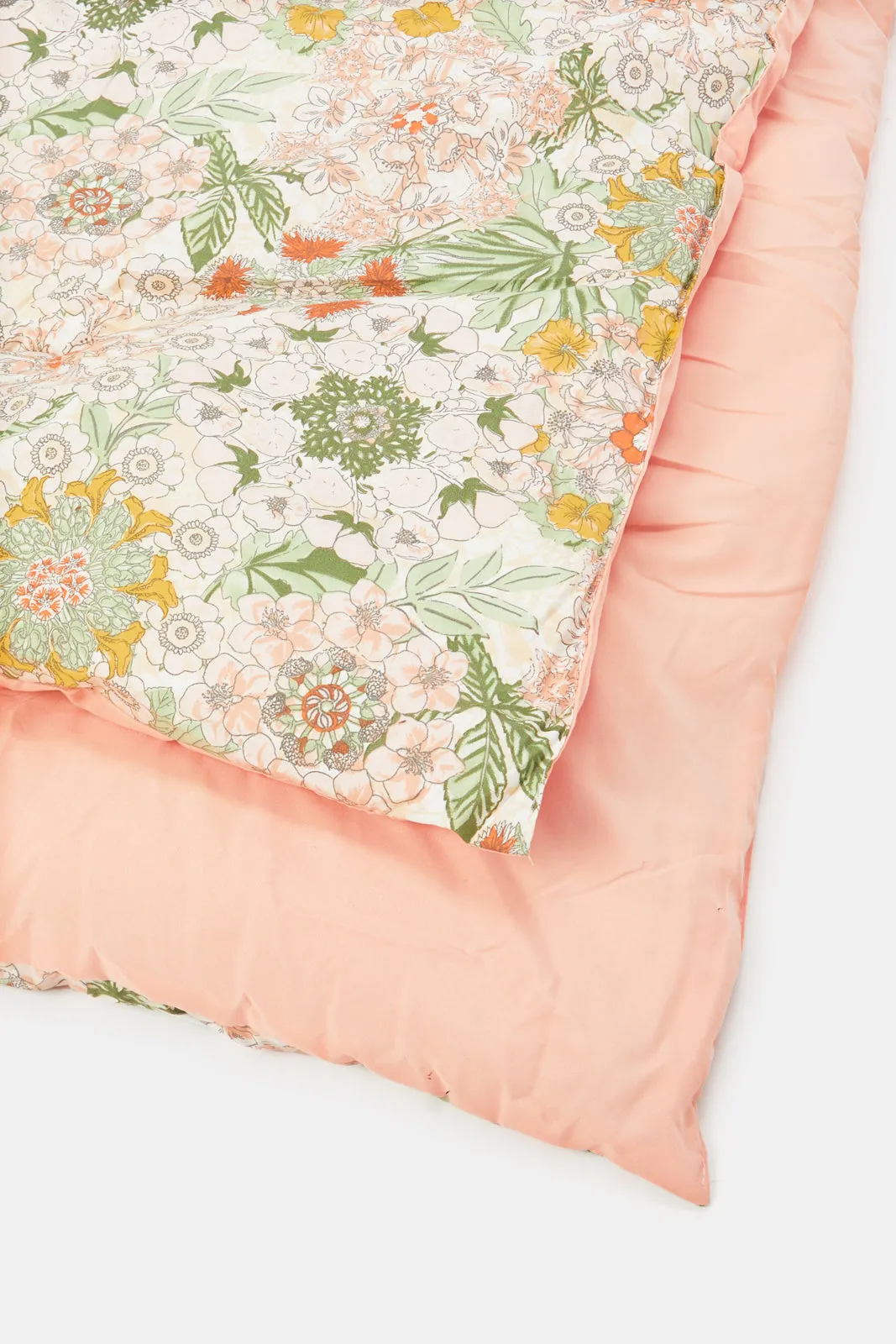 Pink 3 Piece Floral Printed Comforter Set (Single Size)