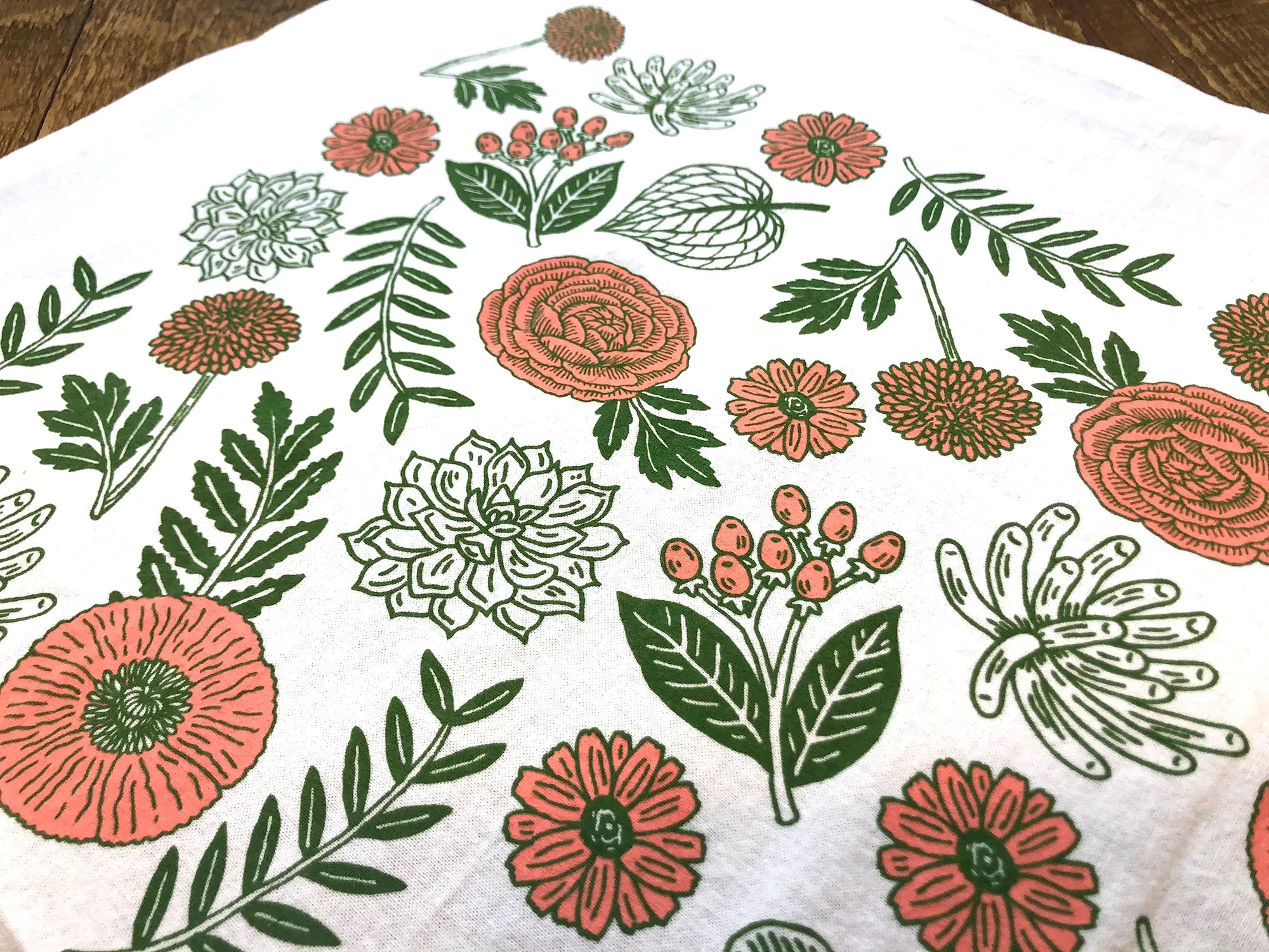 Pink & Green Flora Tea Towel