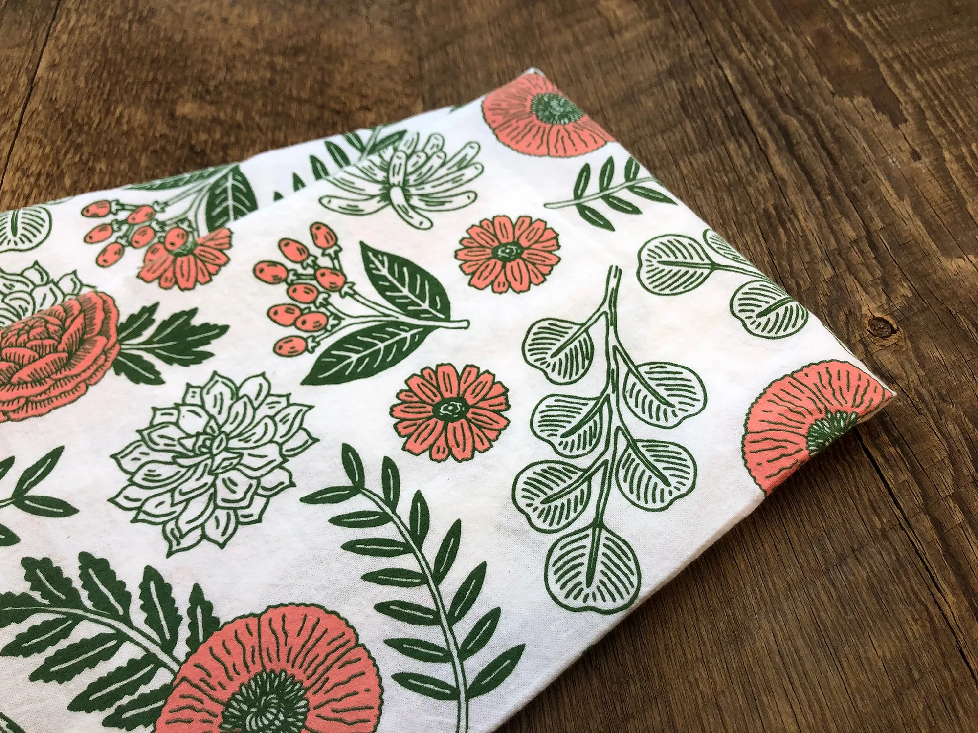 Pink & Green Flora Tea Towel