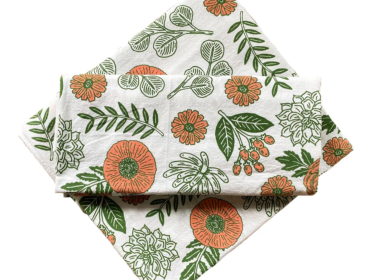 Pink & Green Flora Tea Towel