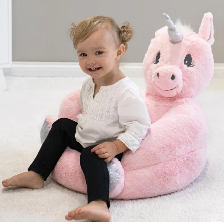 Plush Pink Unicorn Character Chair