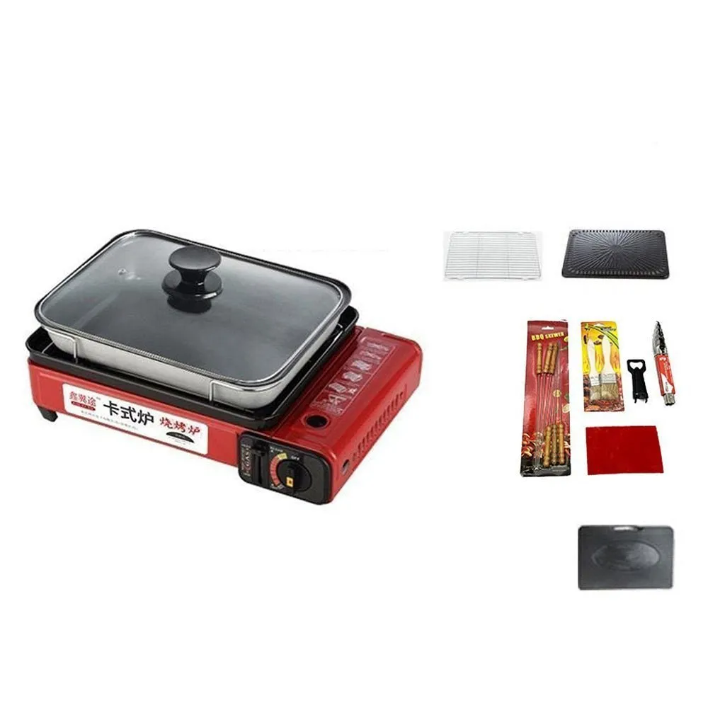 Portable Gas Stove Burner Butane BBQ Camping Gas Cooker Red Color With Non Stick Plate