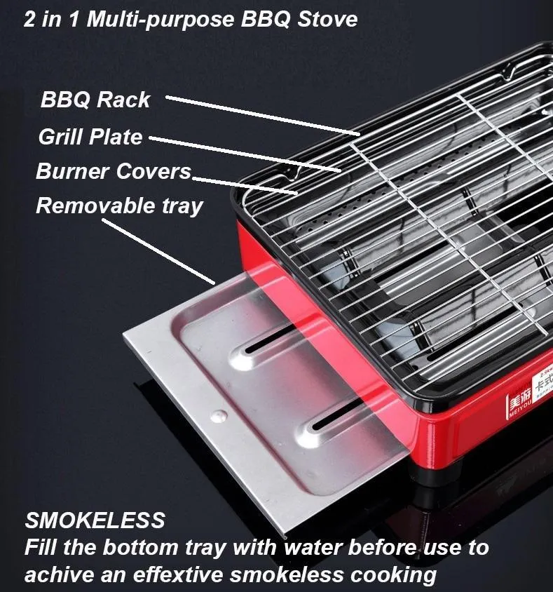 Portable Gas Stove Burner Butane BBQ Camping Gas Cooker Red Color With Non Stick Plate