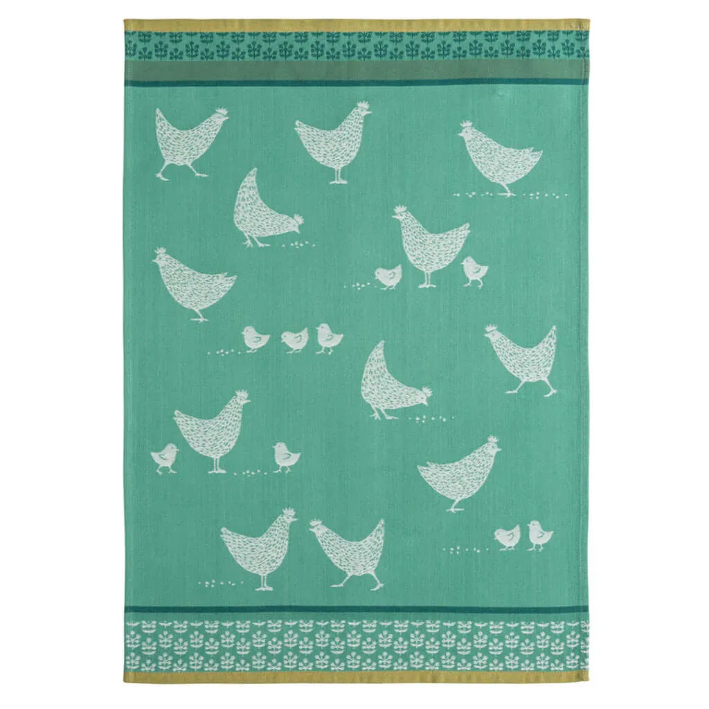 Pullet Hens (Poulettes) French Jacquard Cotton Dish Towel by Coucke