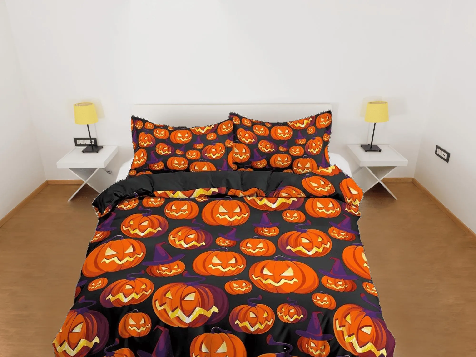 Pumpkin prints halloween full size bedding & pillowcase, duvet cover dorm bedding, halloween decor, nursery toddler bedding, halloween gift