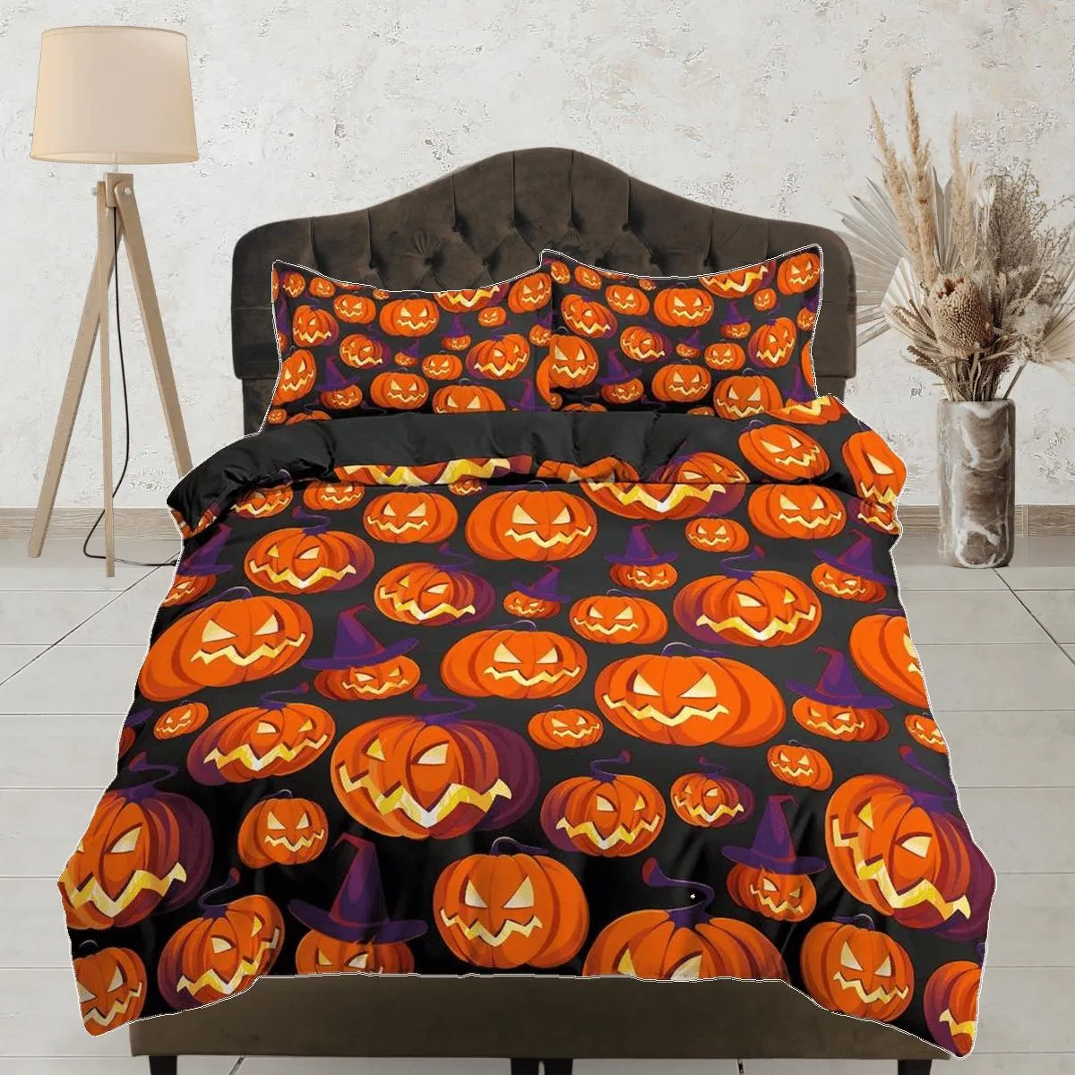 Pumpkin prints halloween full size bedding & pillowcase, duvet cover dorm bedding, halloween decor, nursery toddler bedding, halloween gift