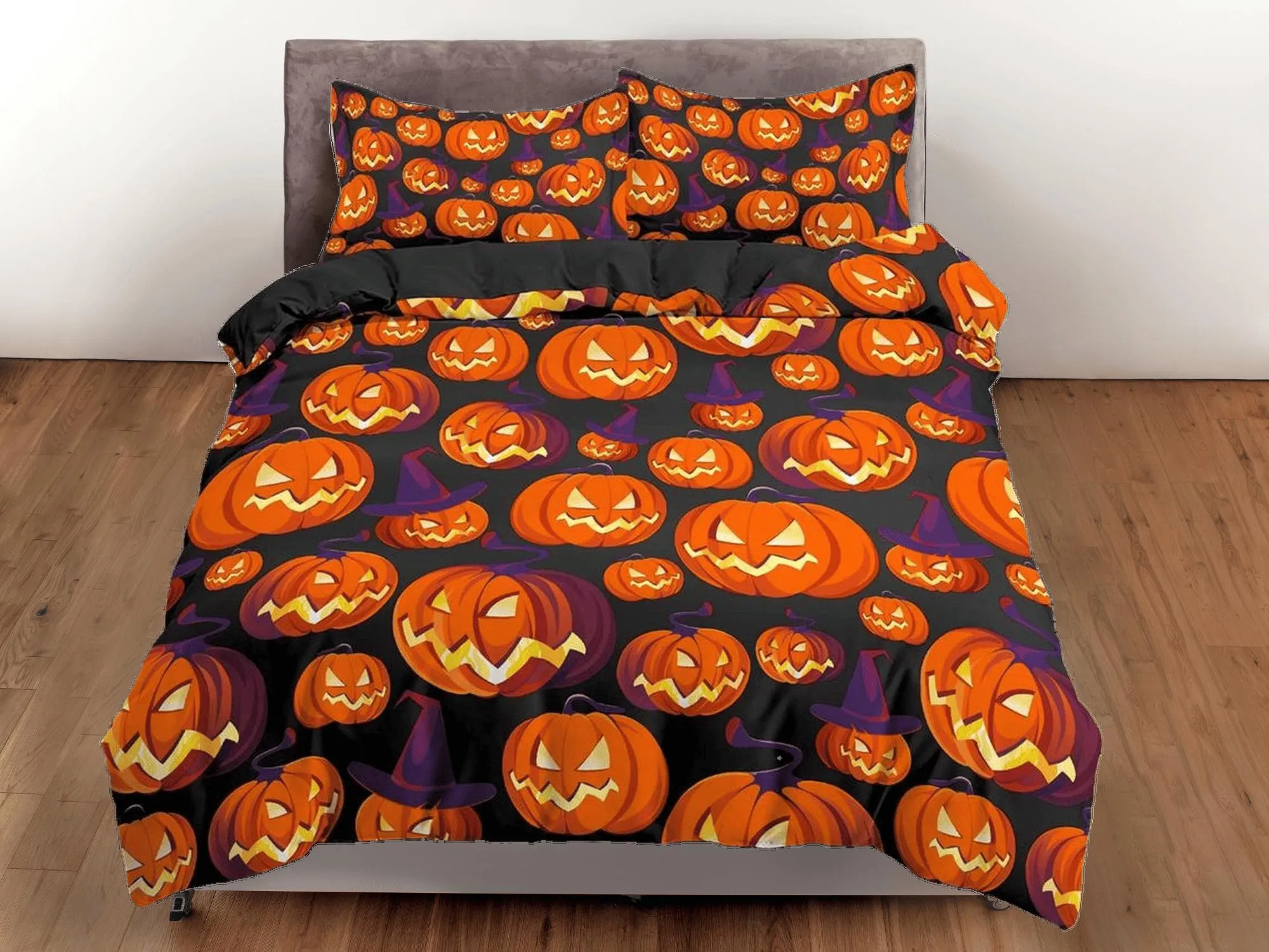 Pumpkin prints halloween full size bedding & pillowcase, duvet cover dorm bedding, halloween decor, nursery toddler bedding, halloween gift