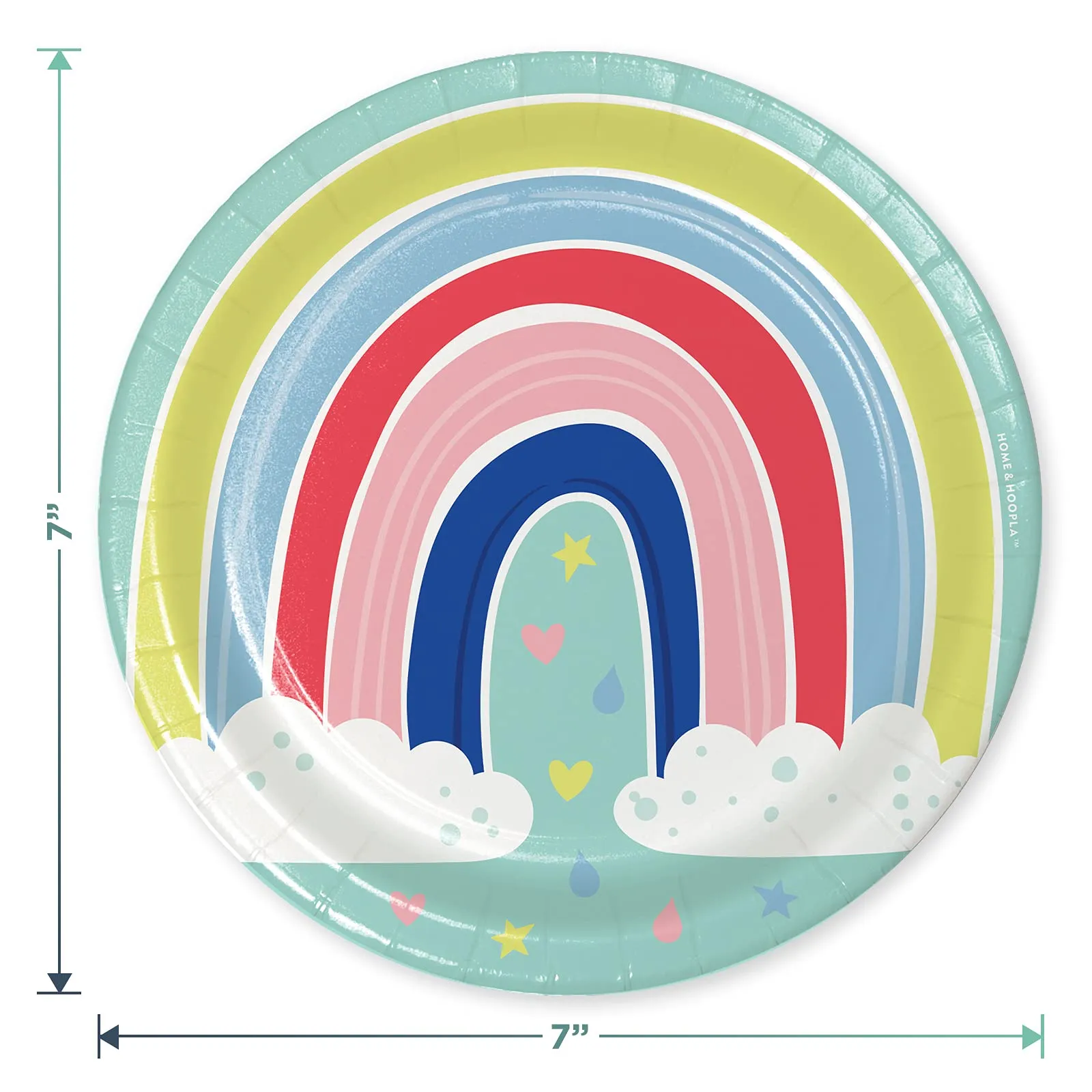 Rainbow Party Pack - Rainbow Art Mint Baby Shower & Birthday Paper Dessert Plates, Napkins, Cups, Table Cover, Hanging Fans, and Confetti Balloons (Serves 16)