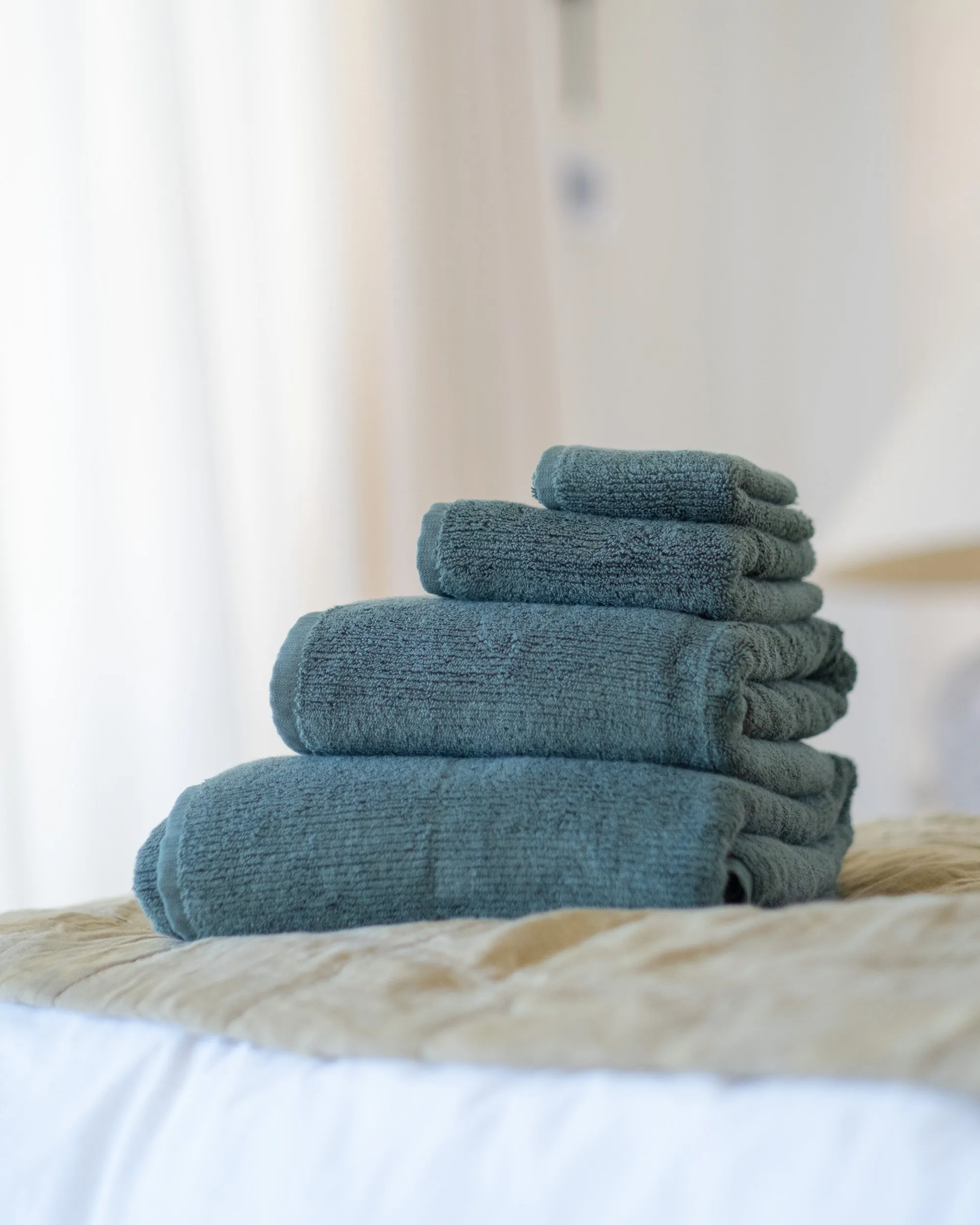 Ribbed Bath Towels in Jade