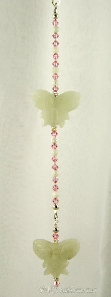 Rose Jade Butterfly Crystal Creations Fan Pull