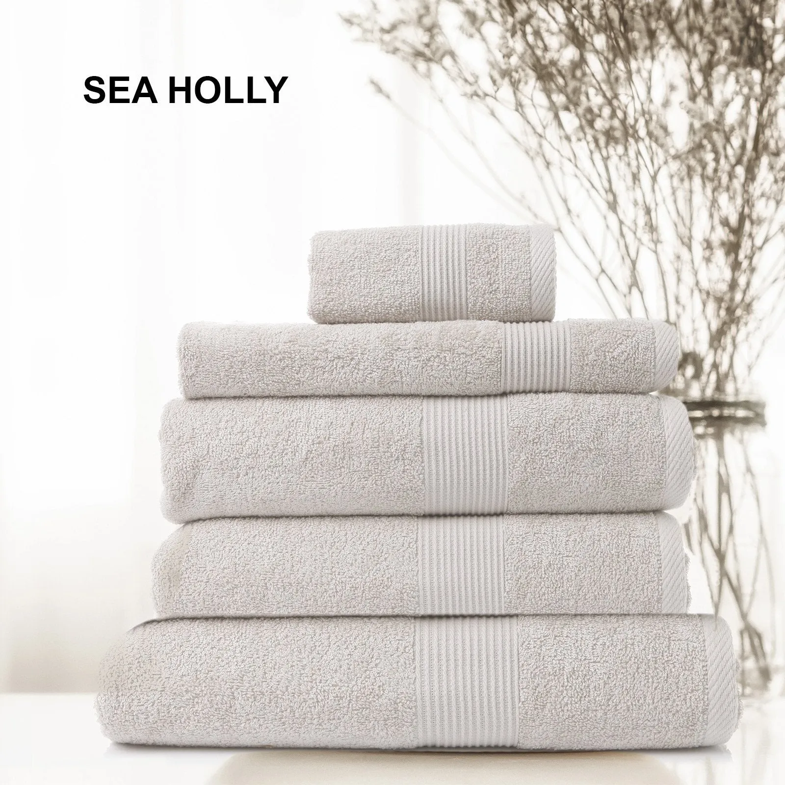 Royal Comfort 5 Piece Cotton Bamboo Towel Set 450GSM Luxurious Absorbent Plush Sea Holly