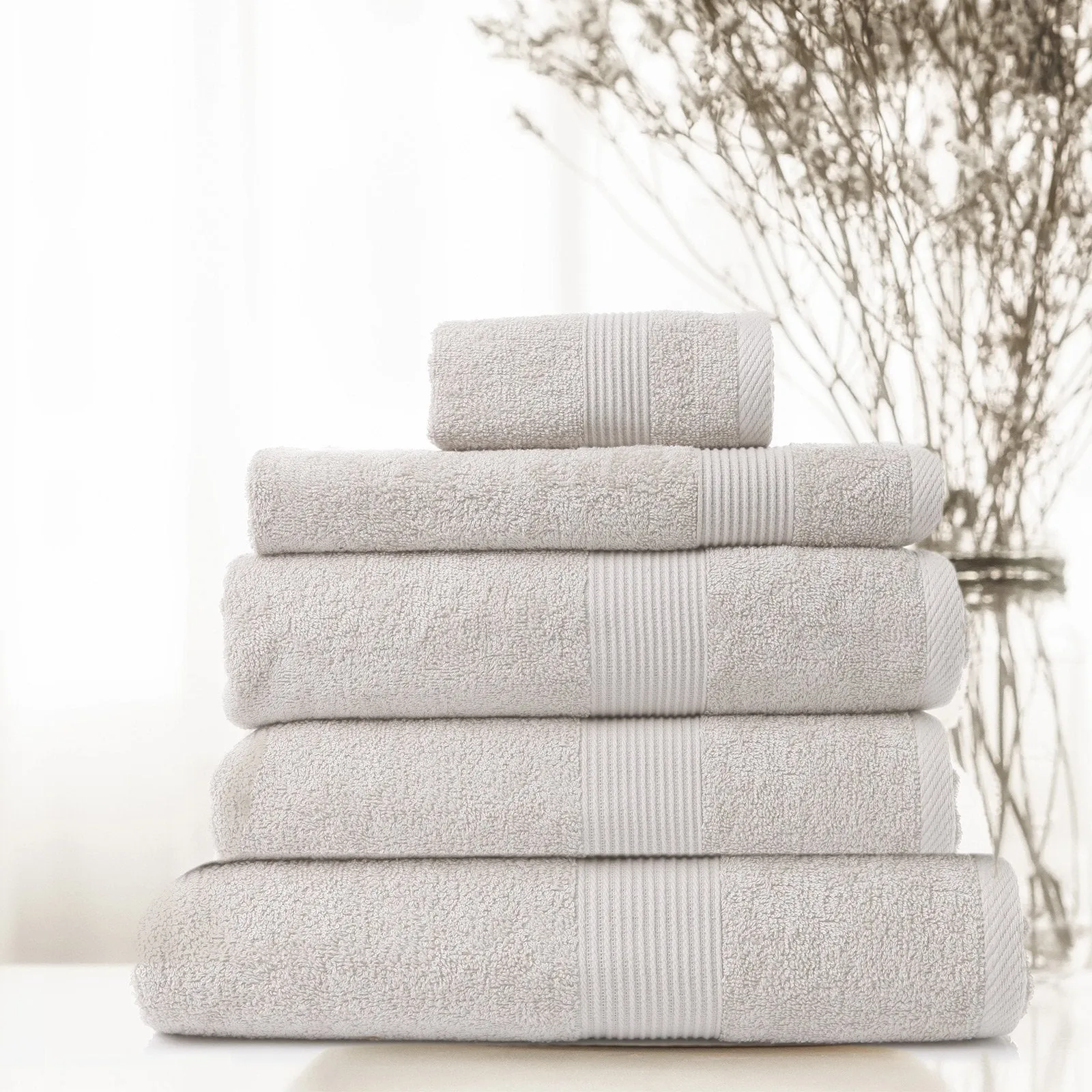 Royal Comfort 5 Piece Cotton Bamboo Towel Set 450GSM Luxurious Absorbent Plush Sea Holly