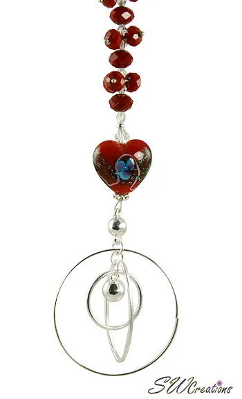 Ruby Heart Crystal Beaded Fan Pull