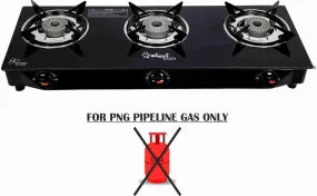 Sigri-wala 3B PNG/CNG Compatible Black Glass Manual Gas Stove (3 Burners)