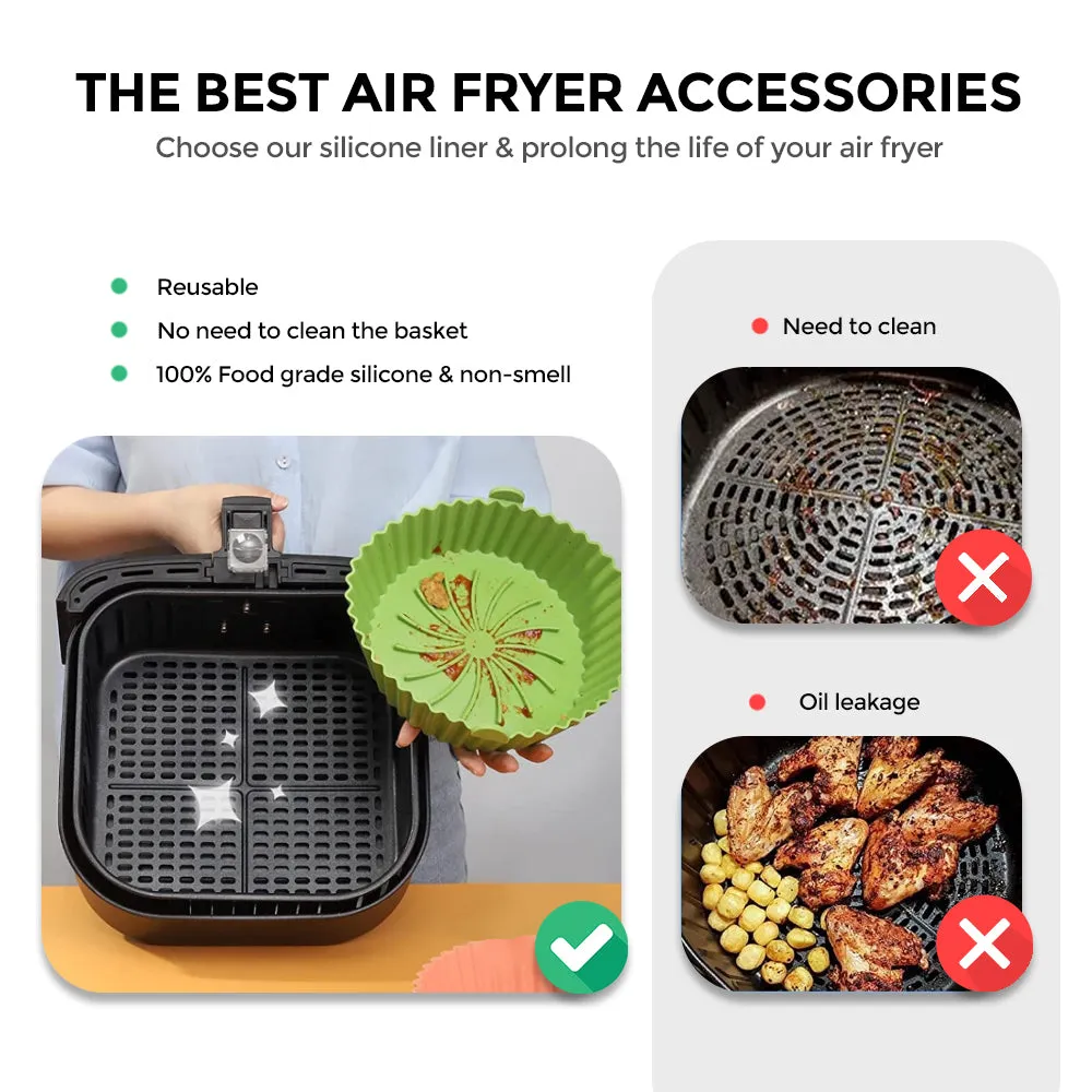 Silicone Air Fryer Liner 7.5inch [Pack of 2] Round Size from 2.5 Ltr to 5.5 Ltr Air fryer Oven Accessories | Blue/Grey