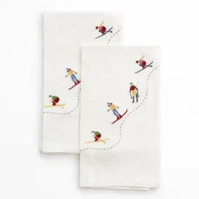 Skiers Embroidered Linen Tea Towels