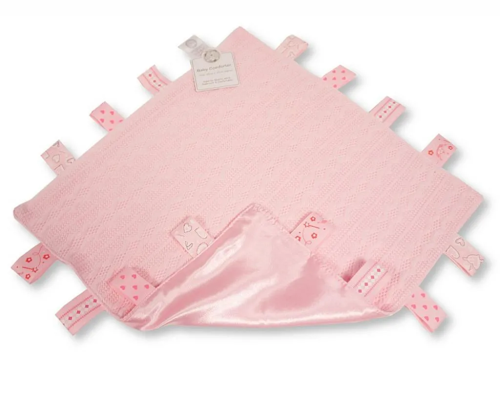 Soft Knitted Taggie Comforter with Ribbons - Pink