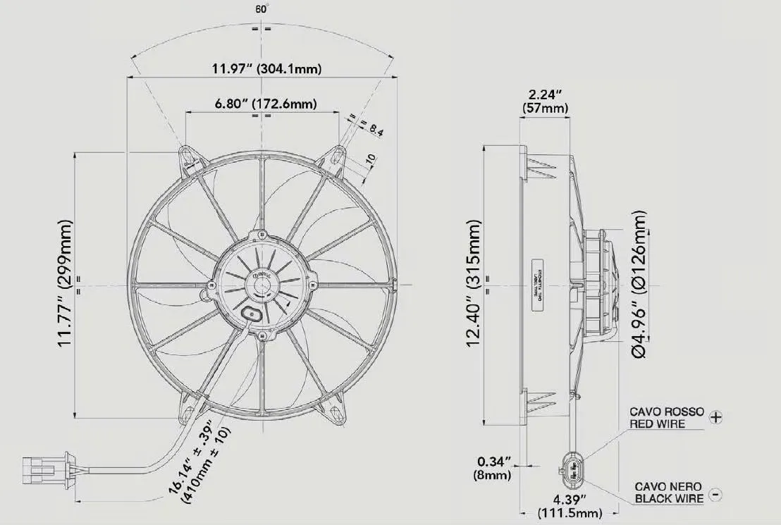 SPAL 11.00" Inch Electric Fan Puller Style High Output 1640 CFM 5 Paddle Style Blades - 30102800