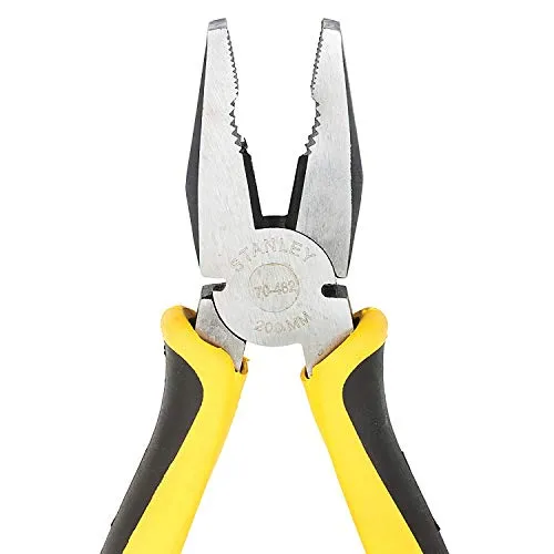 STANLEY 70-482 8'' Sturdy Steel Combination Plier with Anti-Rust properties for gripping, holding and cutting wires, YELLOW & BLACK