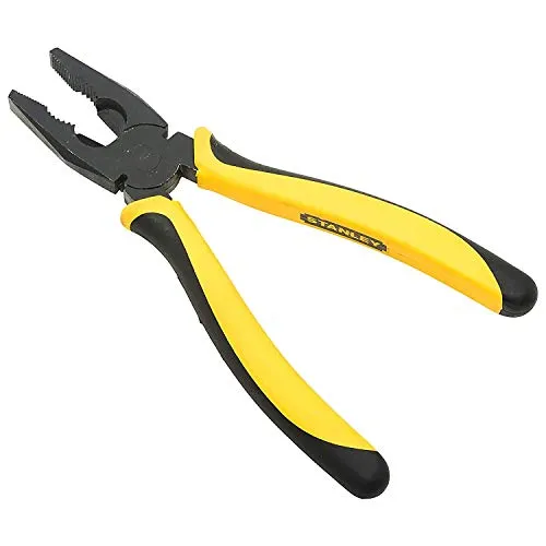 STANLEY 70-482 8'' Sturdy Steel Combination Plier with Anti-Rust properties for gripping, holding and cutting wires, YELLOW & BLACK