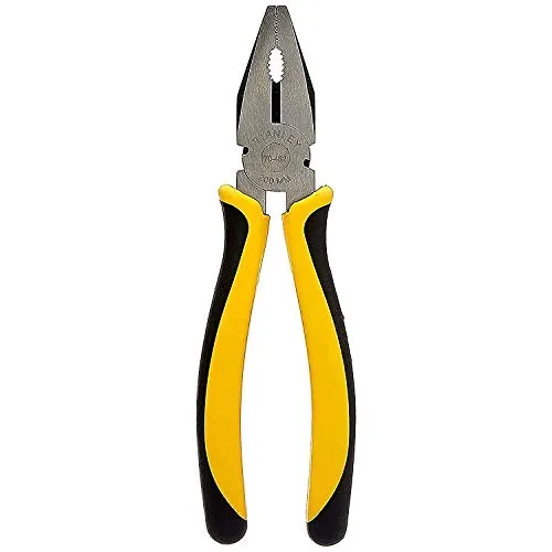 STANLEY 70-482 8'' Sturdy Steel Combination Plier with Anti-Rust properties for gripping, holding and cutting wires, YELLOW & BLACK