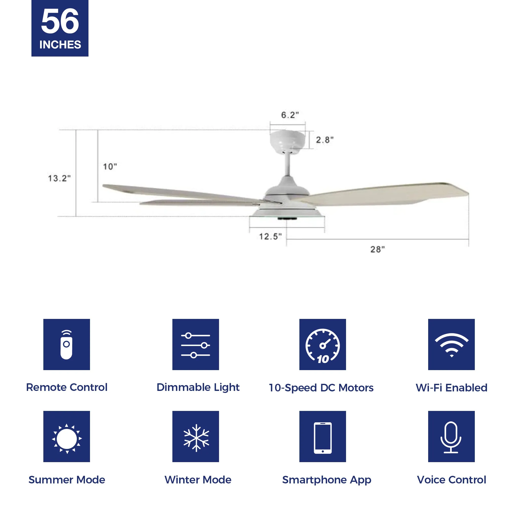 Striker Smart Ceiling Fan with LED Light and Remote Outdoor/Indoor 56"