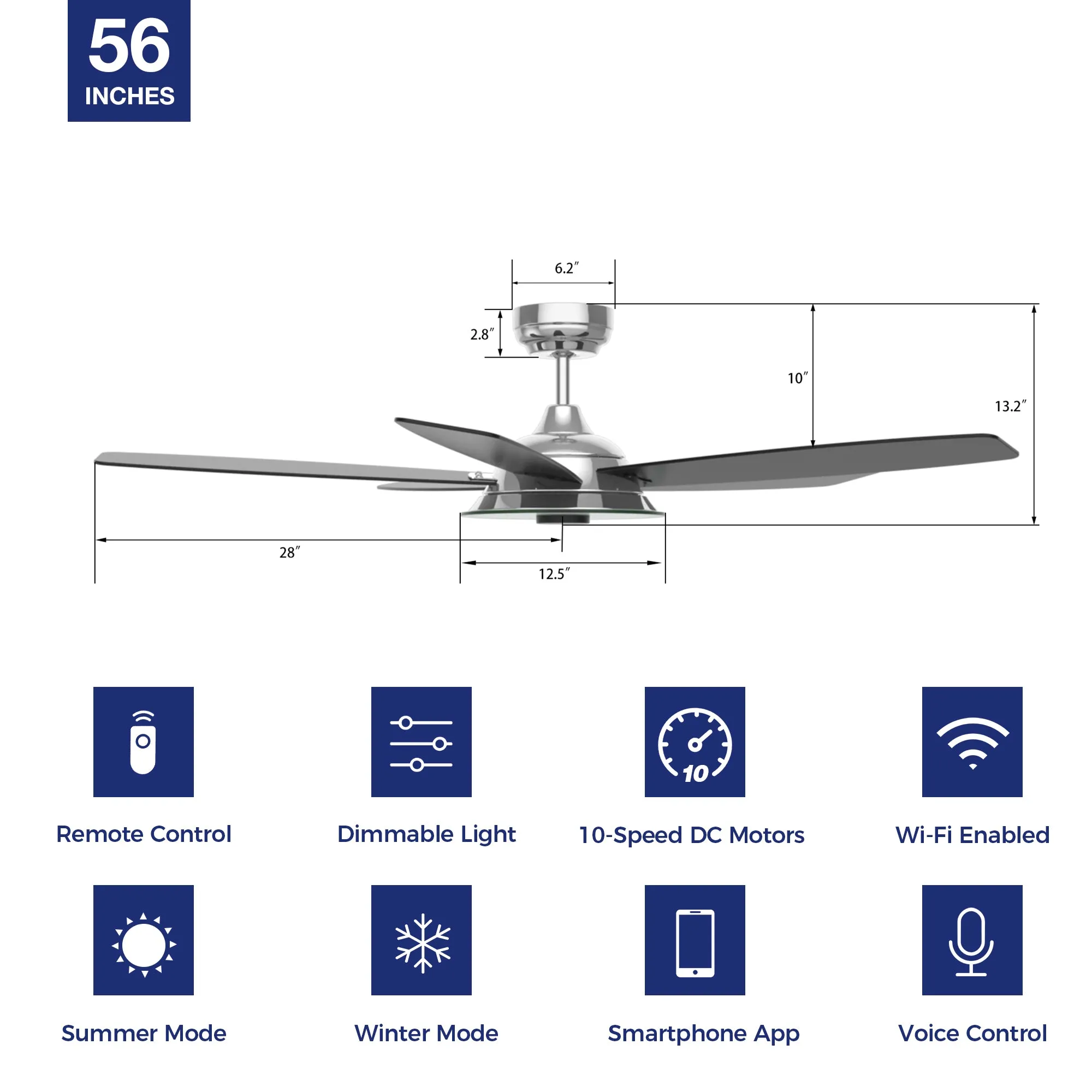 Striker Smart Ceiling Fan with LED Light and Remote Outdoor/Indoor 56"