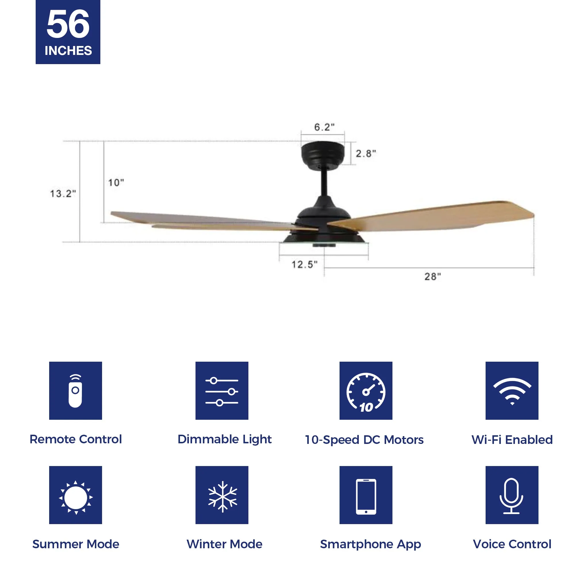 Striker Smart Ceiling Fan with LED Light and Remote Outdoor/Indoor 56"